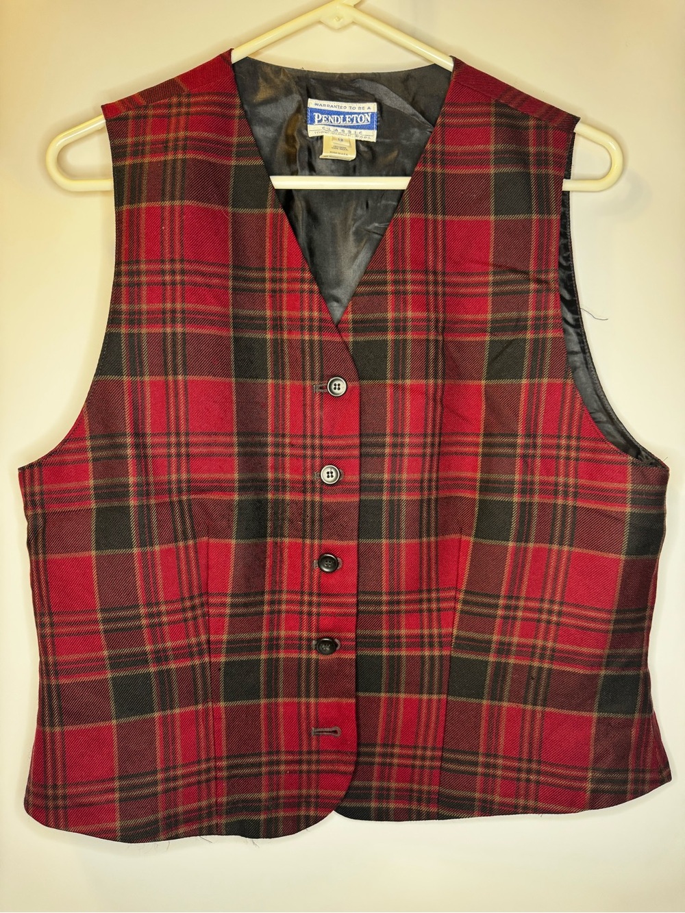 Pendleton Red & Black Plaid Wool Vest